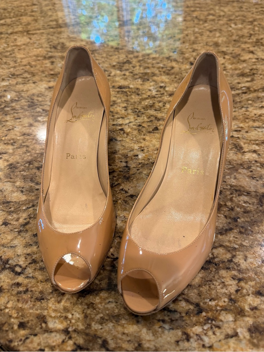 Christian Louboutin Patent Nude Peep-Toe Pumps